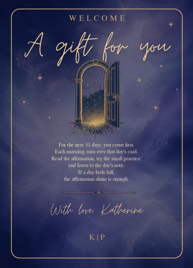 The Welcome card from The Golden Thread: an open door glowing with gold light under the words A gift for you